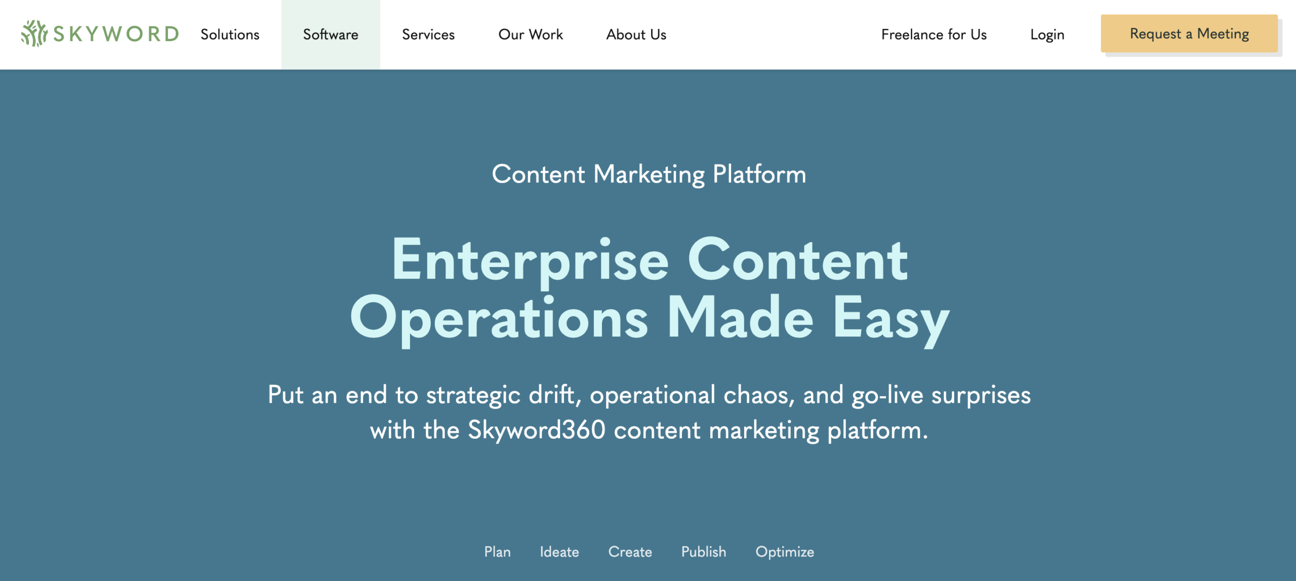 A screenshot of Skyword360 homepage.