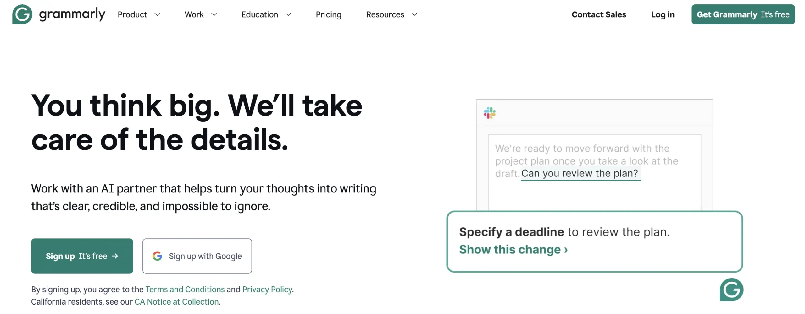 Grammarly Homepage screenshot
