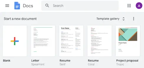 Google Docs homepage screenshot