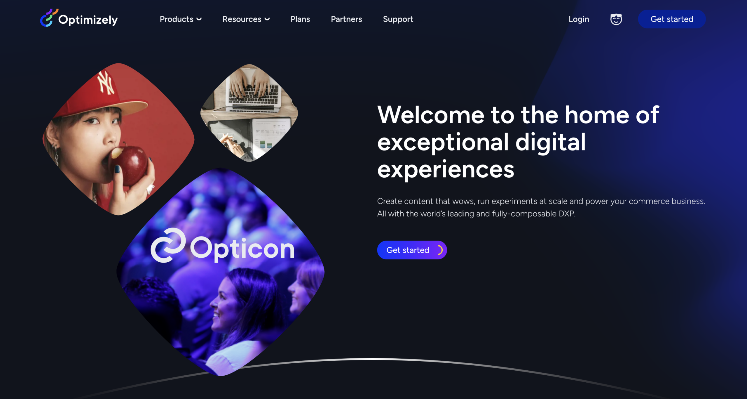 A screenshot of Optimizely homepage.