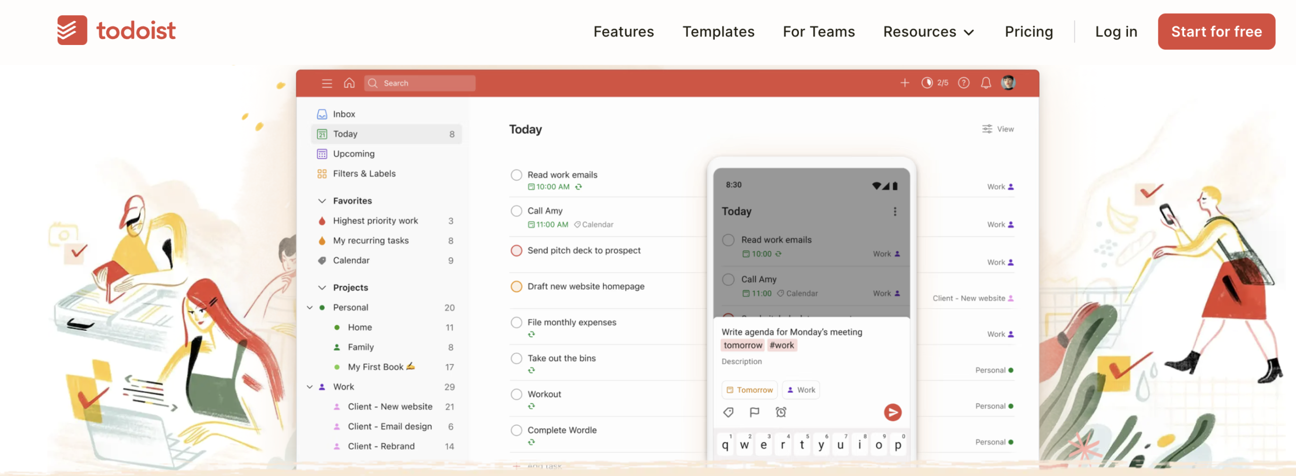 A screenshot of Todoist homepage