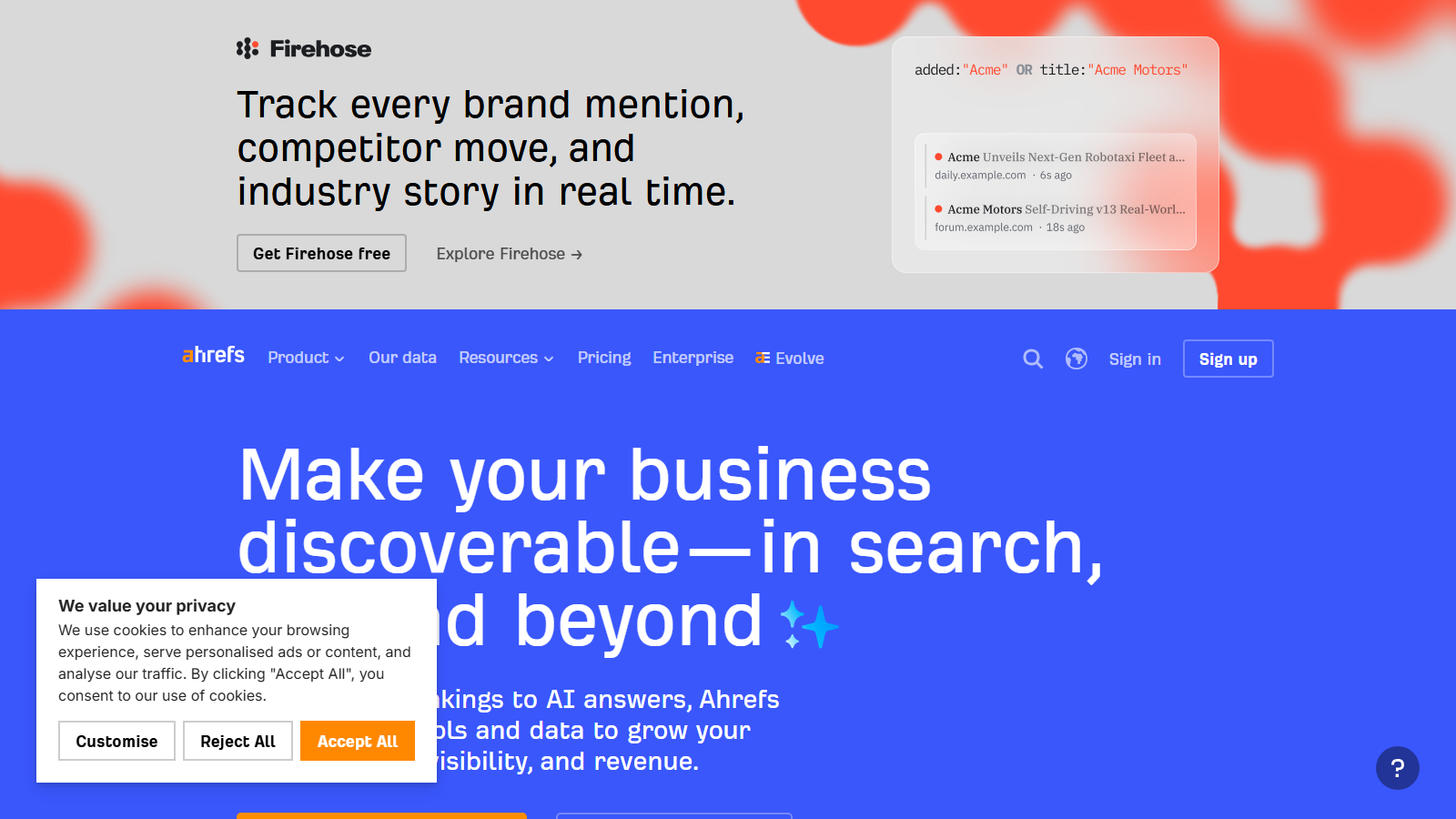 Ahrefs homepage