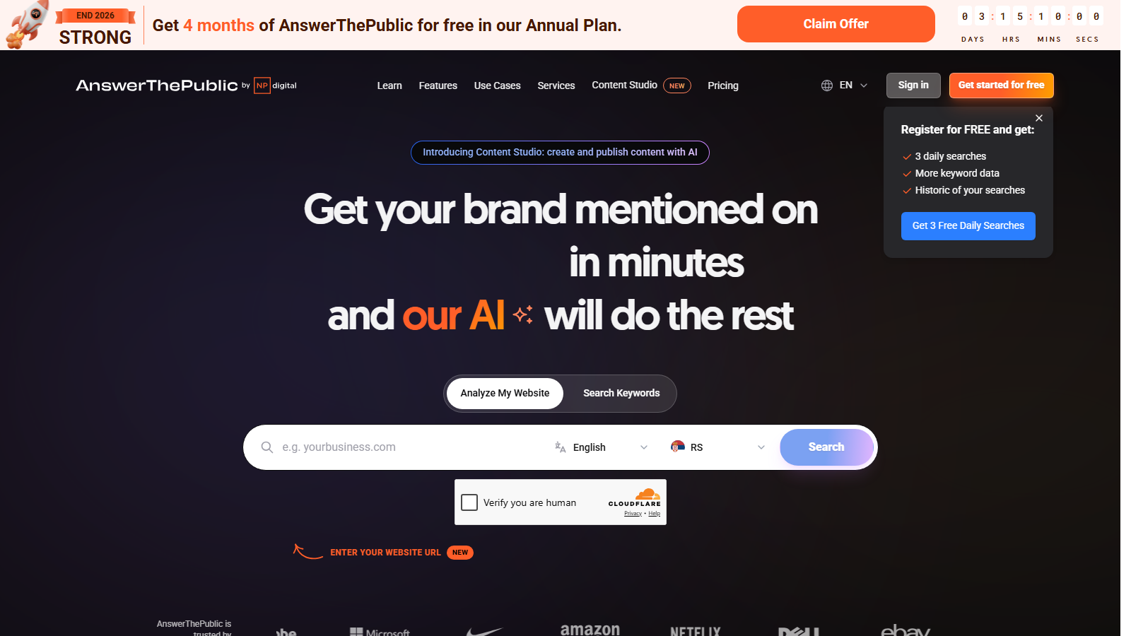 AnswerThePublic homepage