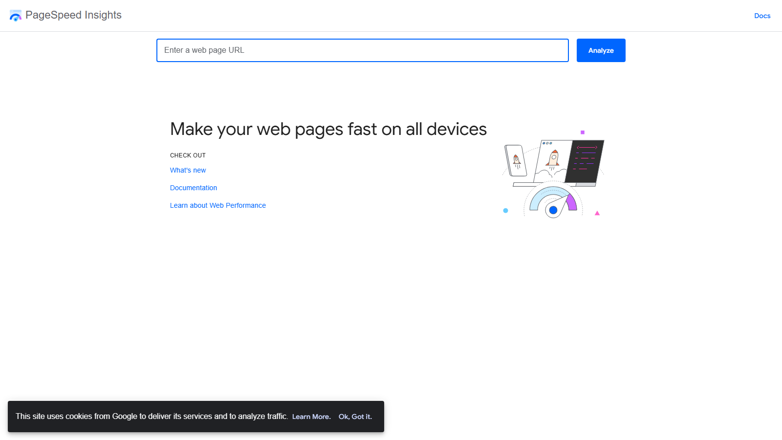 PageSpeed Insights homepage