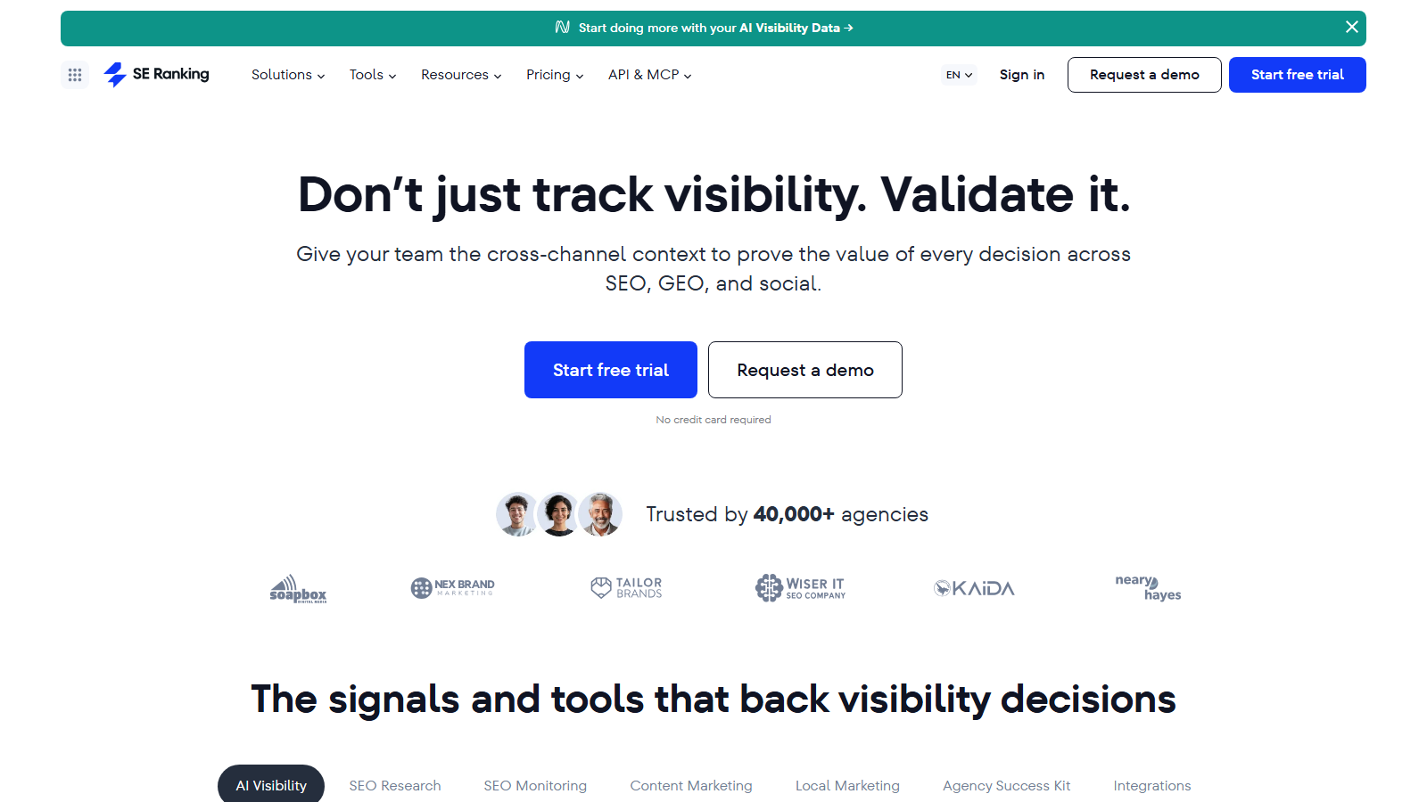 SE Ranking homepage