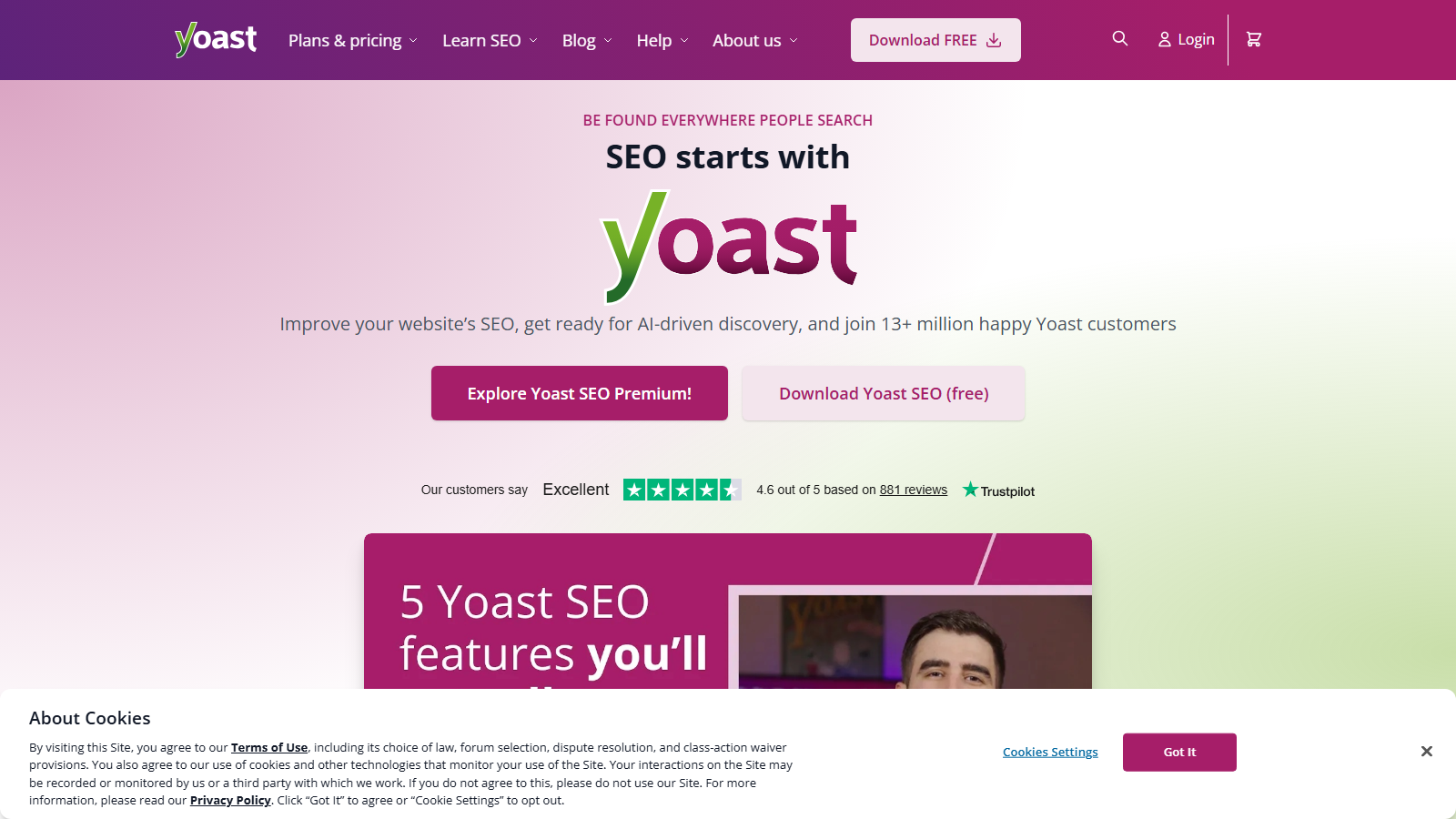 Yoast SEO homepage